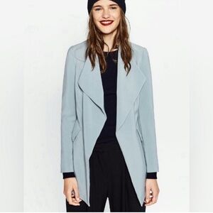 Zara celebrity Blazer Jacket XSMALL Light Grey Flowing Draped Asymmetrical Loose